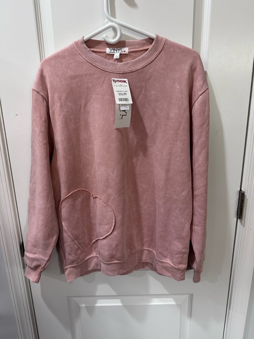 Vinyl Icons Dusty Pink Crewneck Sweatshirt W/ Heart-Shaped Pocket - Size Medium